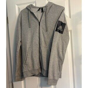 Adidas Hoodie Sweatshirt Mens Size Medium Gray Blue Logo Full Zip Athletic